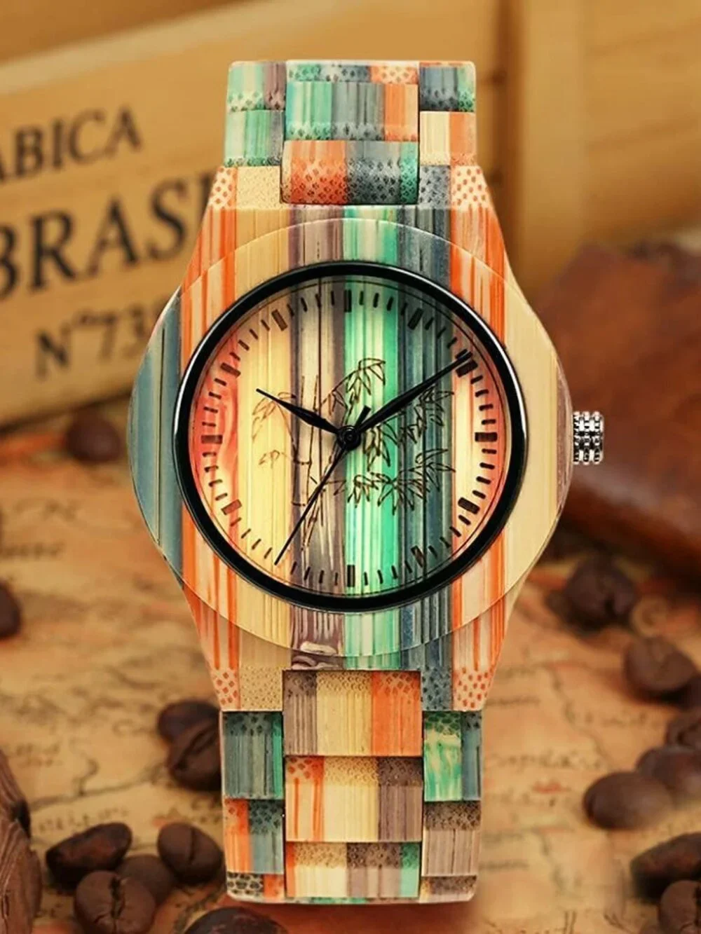 Men's Watch Colorful Multi Wooden Handmade Analog Dial Quartz Casual Wristwatch
